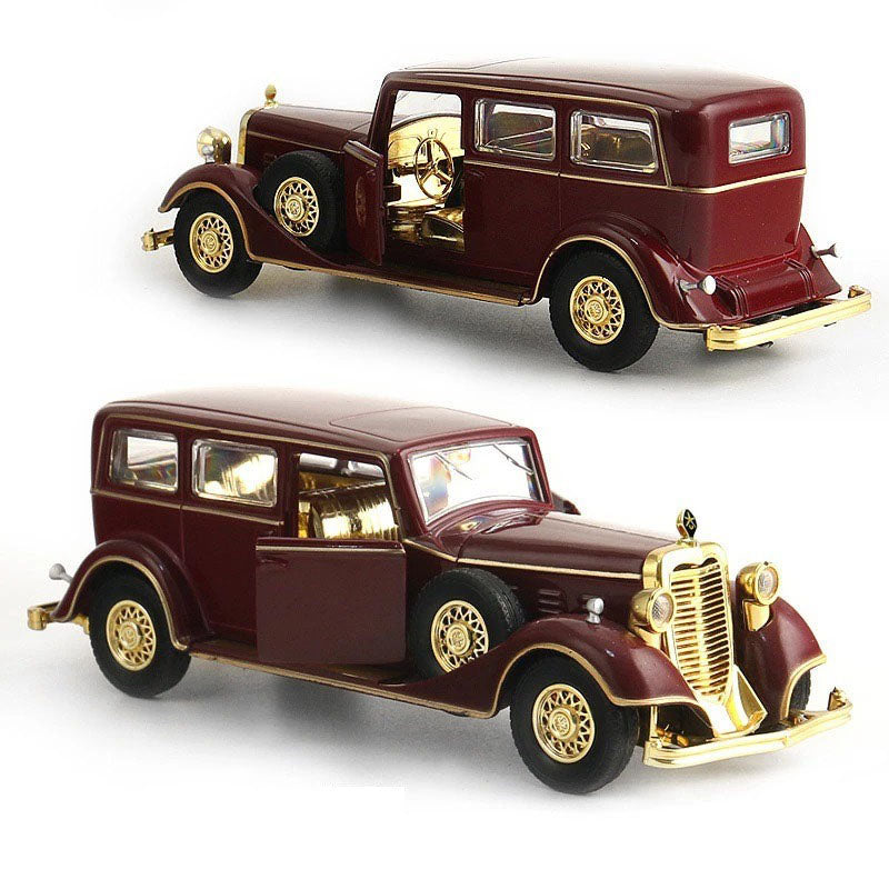 1:32 Vintage Luxury Sedan Diecast Car Model, Burgundy & Gold Classic Alloy Miniature Collectible for Retro Car Enthusiasts