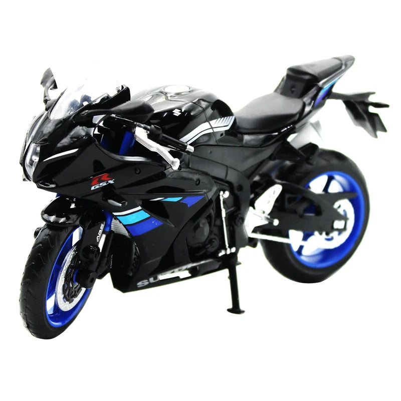 1:12 Suzuki GSX-R1000 Diecast Motorcycle Model, Black Blue Sport Bike Alloy Miniature Collectible for Racing Fans