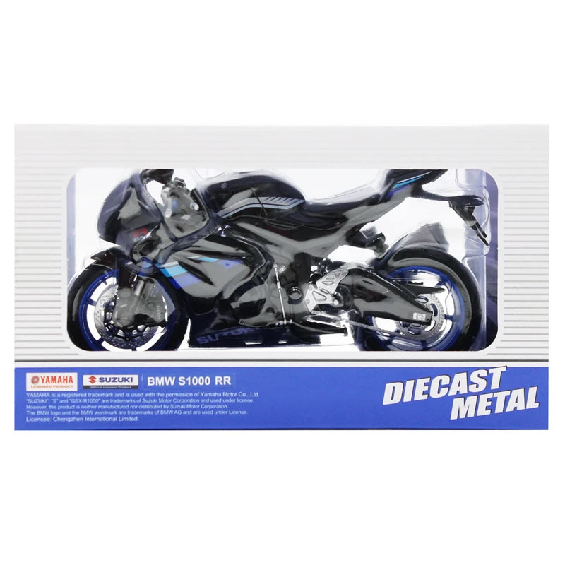 1:12 Suzuki GSX-R1000 Diecast Motorcycle Model, Black Blue Sport Bike Alloy Miniature Collectible for Racing Fans