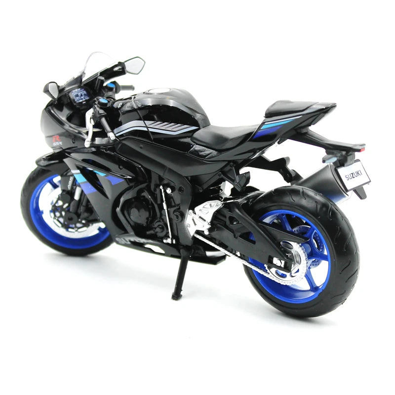 1:12 Suzuki GSX-R1000 Diecast Motorcycle Model, Black Blue Sport Bike Alloy Miniature Collectible for Racing Fans