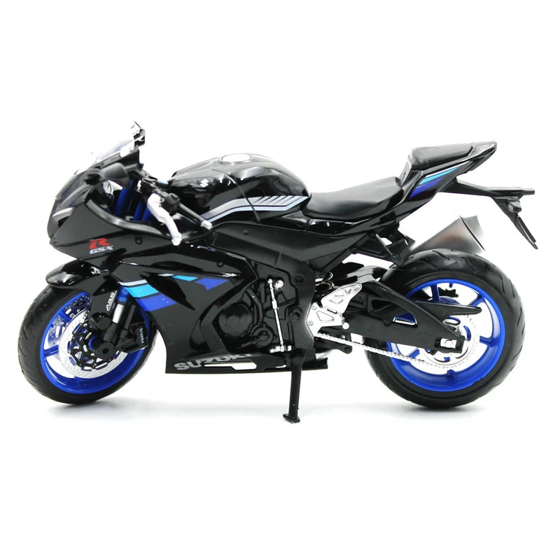 1:12 Suzuki GSX-R1000 Diecast Motorcycle Model, Black Blue Sport Bike Alloy Miniature Collectible for Racing Fans