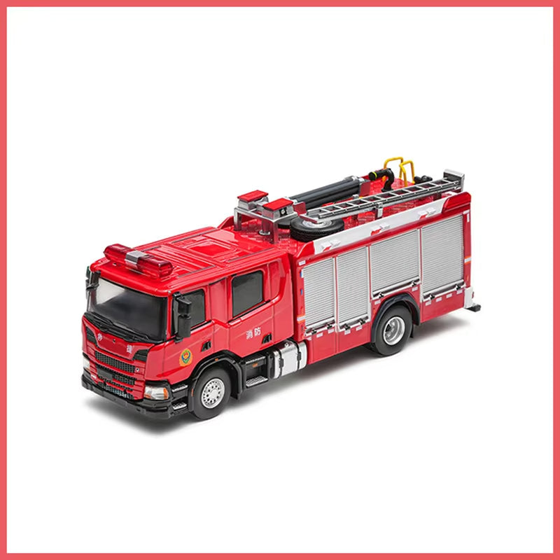 1:64 Fire Engine Diecast Model Truck, Red Rescue Firefighter Vehicle Miniature, Alloy Emergency Fire Truck Collectible for Display