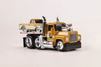 1:64 1980 Mack A685ST Flatbed Truck with 1972 Chevy C10 Diecast Model, Muscle Transport Alloy Miniature Collectible Set