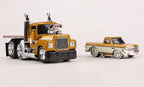 1:64 1980 Mack A685ST Flatbed Truck with 1972 Chevy C10 Diecast Model, Muscle Transport Alloy Miniature Collectible Set