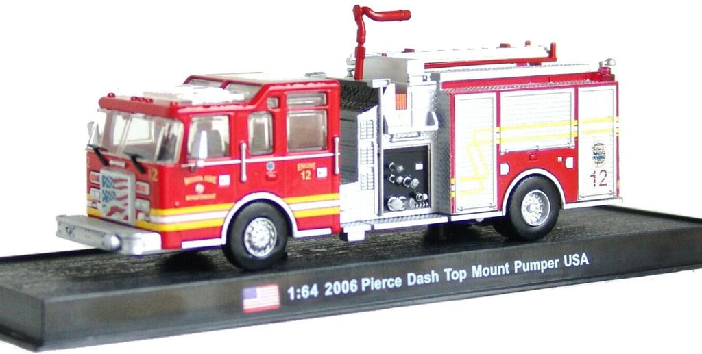 Pierce Dash Top Mount Pumper Fire Truck 1:64 Diecast Model, USA Fire Engine Collectible, Detailed Fire Department Rescue Truck Scale Model for Display