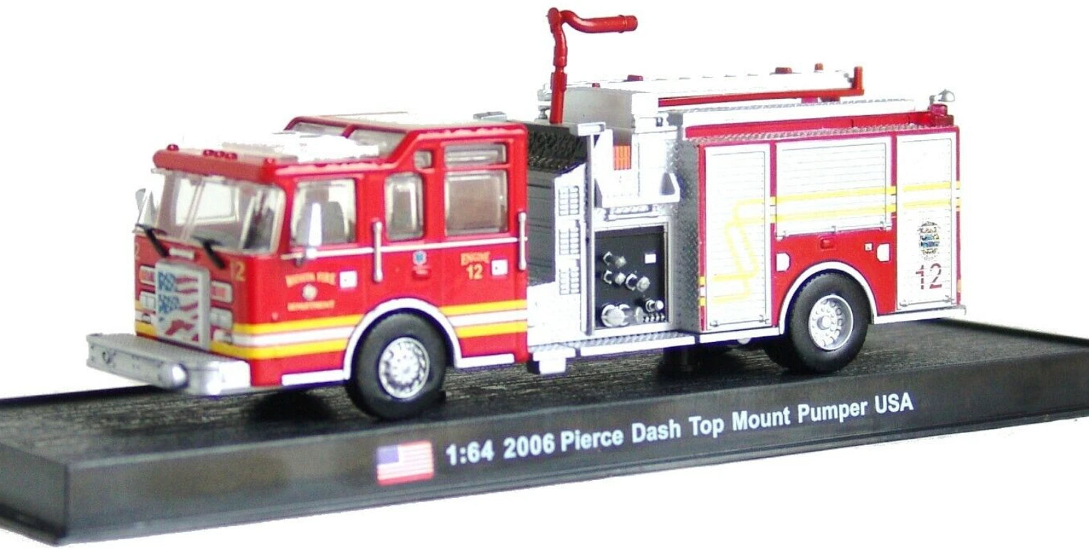 Pierce Dash Top Mount Pumper Fire Truck 1:64 Diecast Model, USA Fire Engine Collectible, Detailed Fire Department Rescue Truck Scale Model for Display