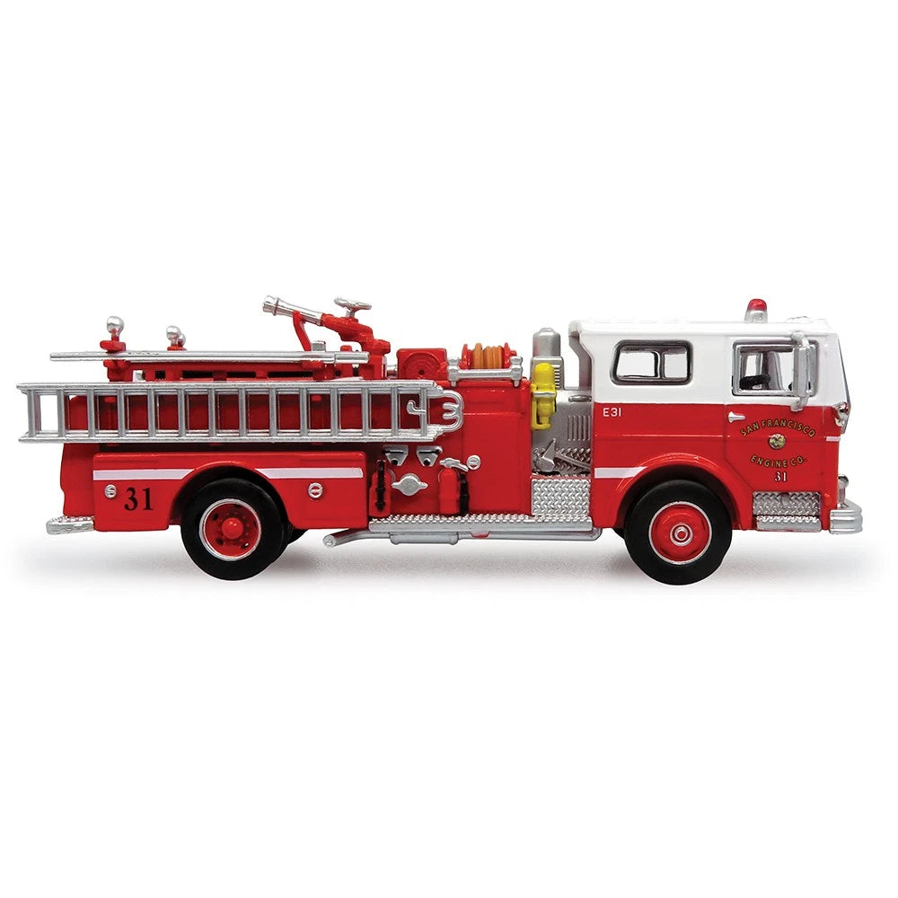 San Francisco Engine 31 Fire Truck 1:64 Diecast Model, Vintage American Fire Engine Miniature, Red Rescue Ladder Truck Alloy Collectible