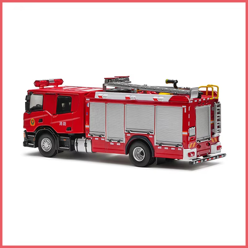 1:64 Fire Engine Diecast Model Truck, Red Rescue Firefighter Vehicle Miniature, Alloy Emergency Fire Truck Collectible for Display