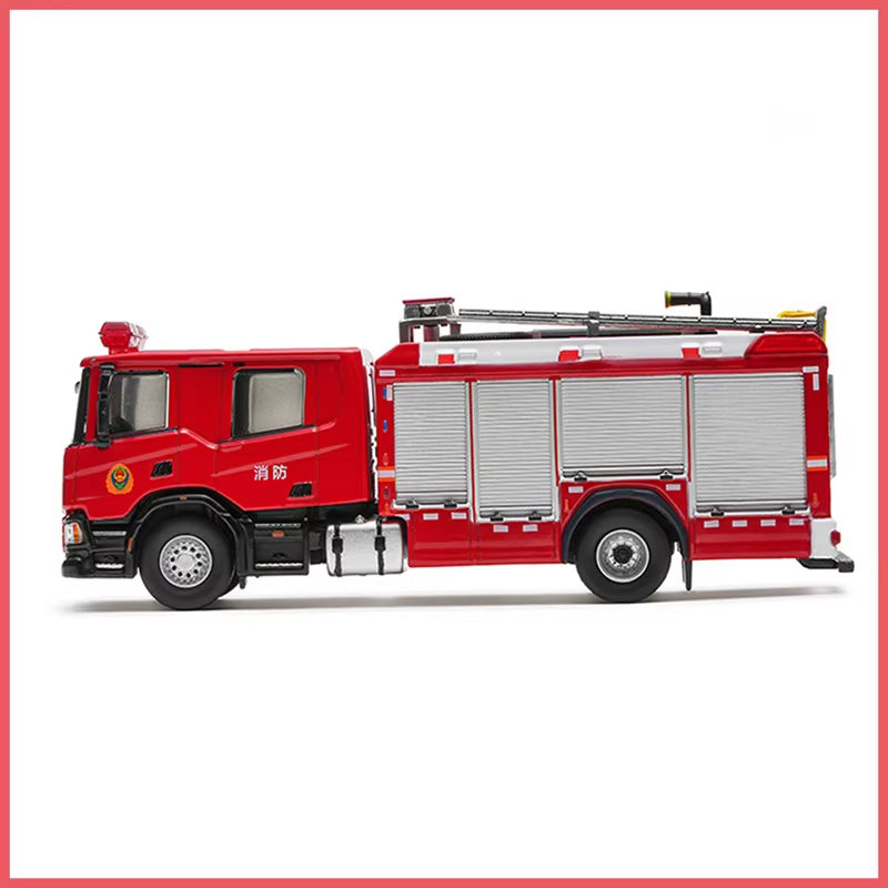 1:64 Fire Engine Diecast Model Truck, Red Rescue Firefighter Vehicle Miniature, Alloy Emergency Fire Truck Collectible for Display