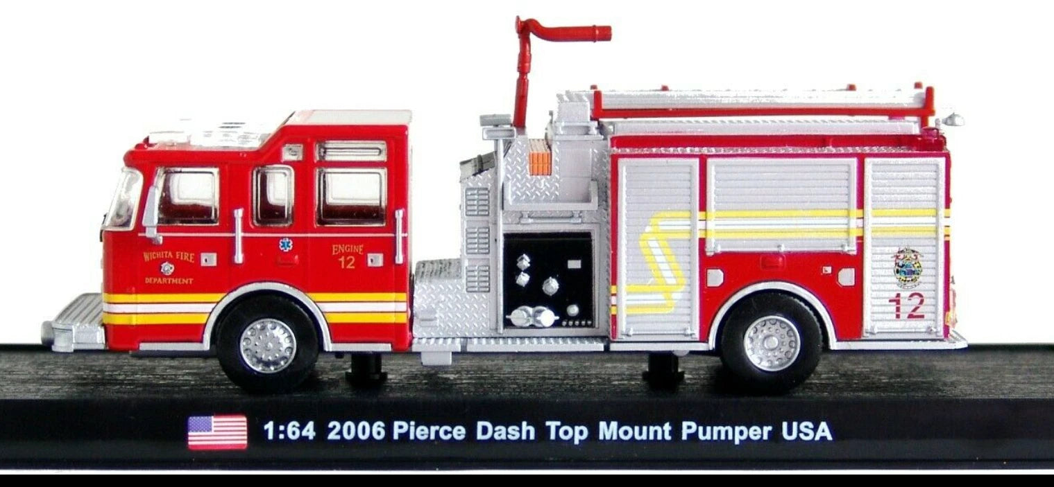 Pierce Dash Top Mount Pumper Fire Truck 1:64 Diecast Model, USA Fire Engine Collectible, Detailed Fire Department Rescue Truck Scale Model for Display