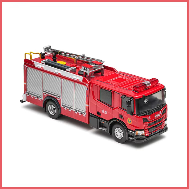 1:64 Fire Engine Diecast Model Truck, Red Rescue Firefighter Vehicle Miniature, Alloy Emergency Fire Truck Collectible for Display