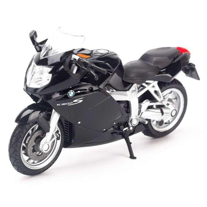 1:18 BMW K1200S Diecast Motorcycle Model, Black Sport Touring Alloy & Plastic Miniature Collectible for Biker Fans