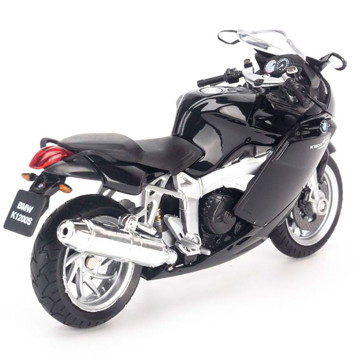 1:18 BMW K1200S Diecast Motorcycle Model, Black Sport Touring Alloy & Plastic Miniature Collectible for Biker Fans