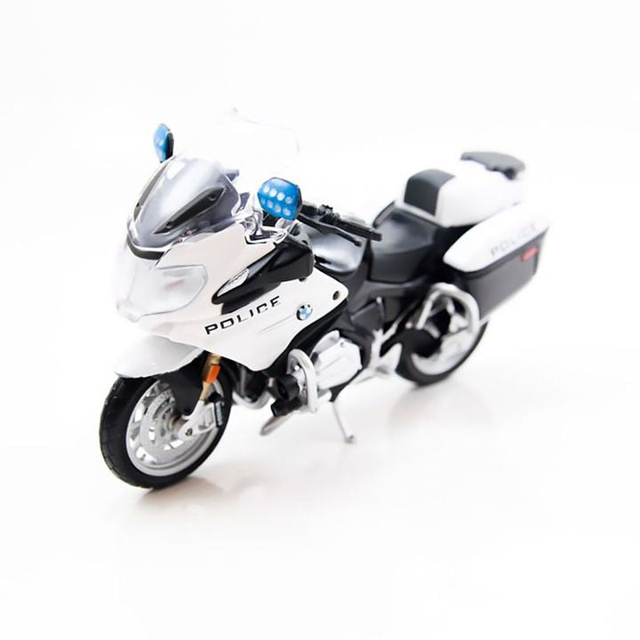 1:18 BMW R1200RT US Police Diecast Motorcycle Model, White Alloy & Plastic Police Bike Miniature Collectible