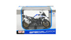 1:18 BMW R 1250 GS Rallye Diecast Motorcycle Model, White Blue Adventure Bike Alloy & Plastic Miniature for Collectors