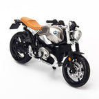 1:18 BMW R nineT Scrambler Diecast Motorcycle Model, Silver Alloy & Plastic Classic Miniature for Collectors