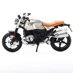 1:18 BMW R nineT Scrambler Diecast Motorcycle Model, Silver Alloy & Plastic Classic Miniature for Collectors