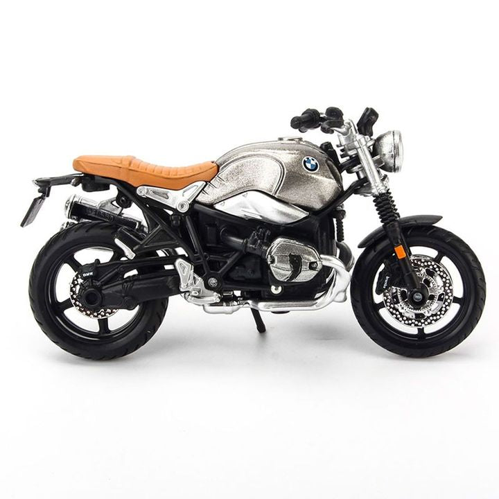 1:18 BMW R nineT Scrambler Diecast Motorcycle Model, Silver Alloy & Plastic Classic Miniature for Collectors