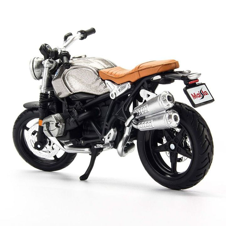 1:18 BMW R nineT Scrambler Diecast Motorcycle Model, Silver Alloy & Plastic Classic Miniature for Collectors