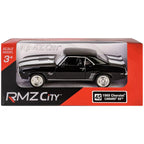1:32 RMZ City 1969 Chevrolet Camaro SS Diecast Car Model, Classic Black Pull Back Muscle Car Miniature for Vintage Car Collectors