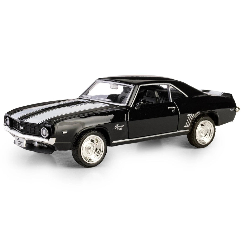 1:32 RMZ City 1969 Chevrolet Camaro SS Diecast Car Model, Classic Black Pull Back Muscle Car Miniature for Vintage Car Collectors