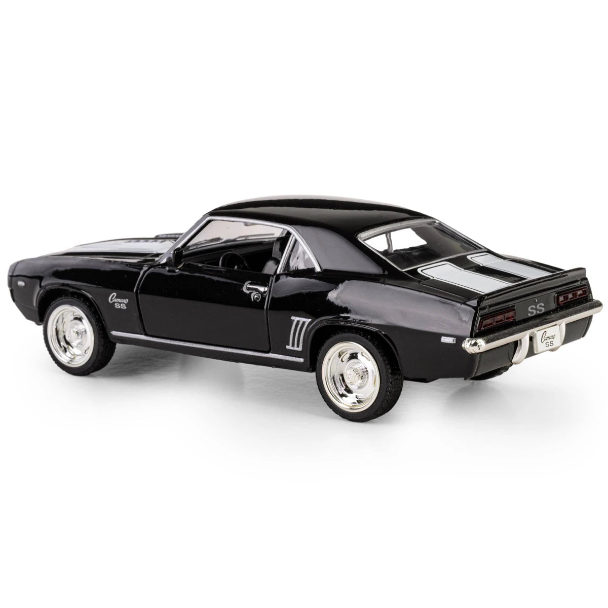1:32 RMZ City 1969 Chevrolet Camaro SS Diecast Car Model, Classic Black Pull Back Muscle Car Miniature for Vintage Car Collectors