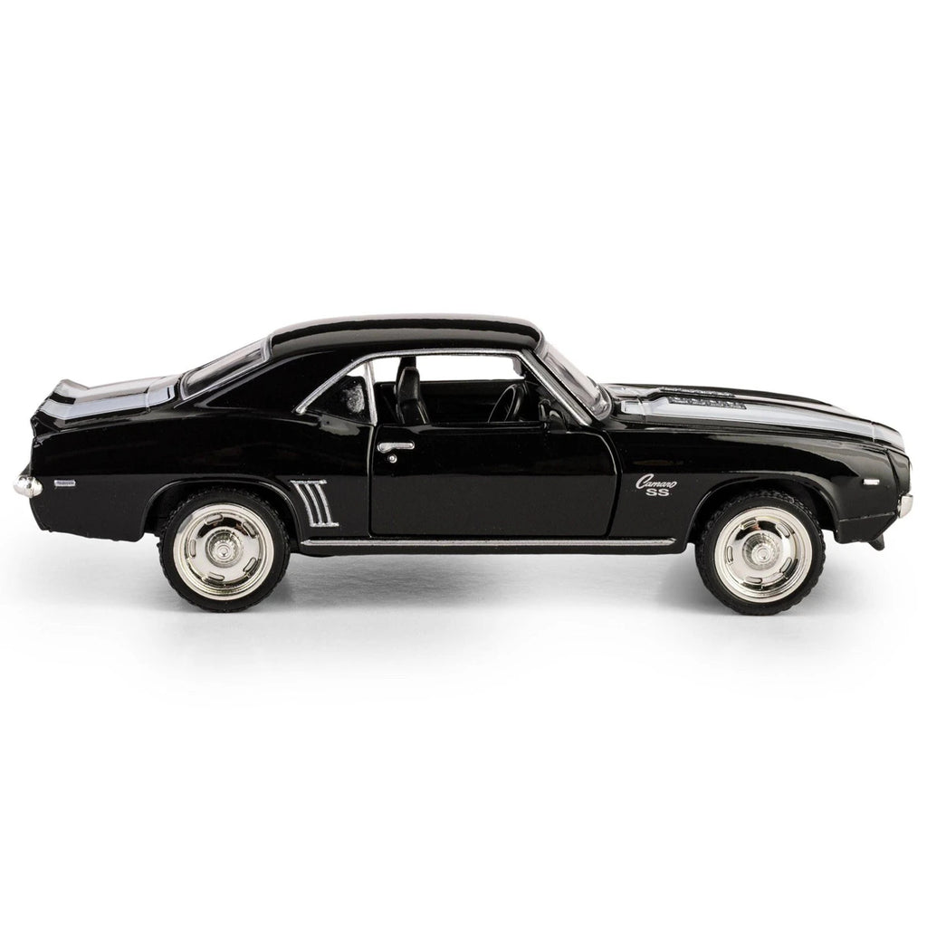 1:32 RMZ City 1969 Chevrolet Camaro SS Diecast Car Model, Classic Black Pull Back Muscle Car Miniature for Vintage Car Collectors