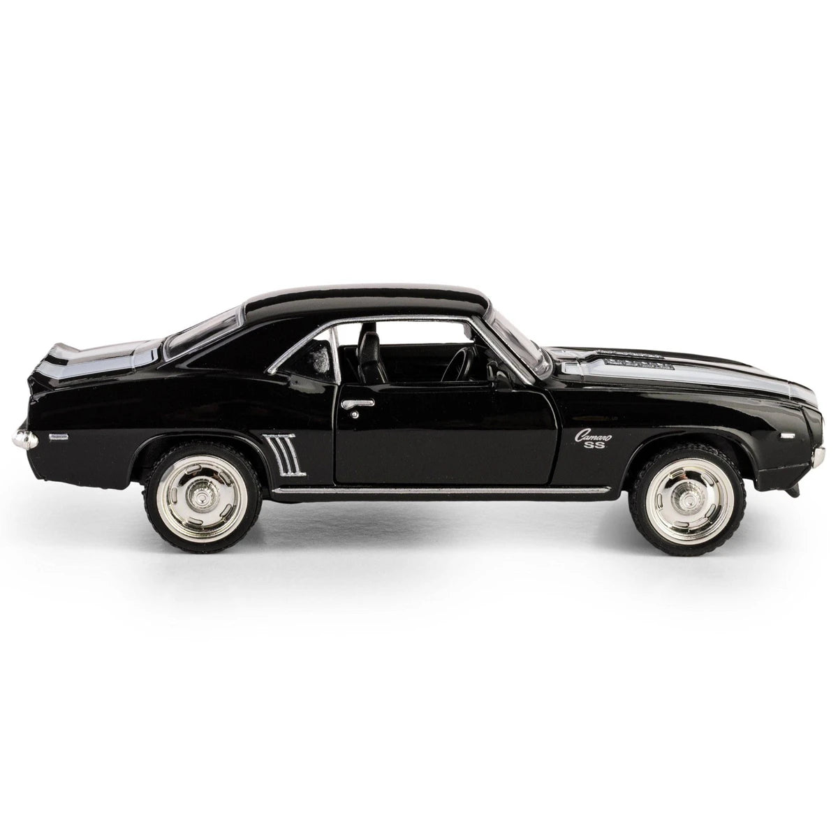 1:32 RMZ City 1969 Chevrolet Camaro SS Diecast Car Model, Classic Black Pull Back Muscle Car Miniature for Vintage Car Collectors