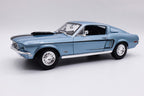 1:18 Maisto 1968 Ford Mustang GT Cobra Jet Diecast Car Model in Blue, Classic Alloy Muscle Miniature Collectible for Retro Car Enthusiasts