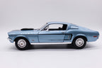 1:18 Maisto 1968 Ford Mustang GT Cobra Jet Diecast Car Model in Blue, Classic Alloy Muscle Miniature Collectible for Retro Car Enthusiasts