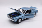 1:18 Maisto 1968 Ford Mustang GT Cobra Jet Diecast Car Model in Blue, Classic Alloy Muscle Miniature Collectible for Retro Car Enthusiasts