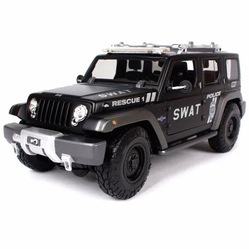 1:18 Jeep Rescue Concept Police SWAT Diecast SUV, Black Emergency Rescue Off Road Vehicle Collectible