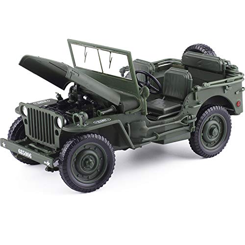 Willys MB 1941 Military Jeep 1:18 Diecast Model Car, WWII US Army Classic Jeep Collectible, Vintage Military Vehicle Scale Model for Display or Collection