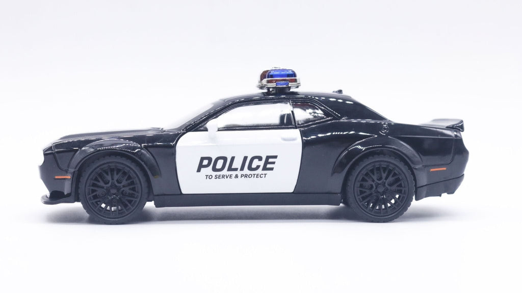 1:32 Dodge Challenger SRT Hellcat Police Diecast Car Model, Black White Alloy Miniature with LED Lights for Collectors