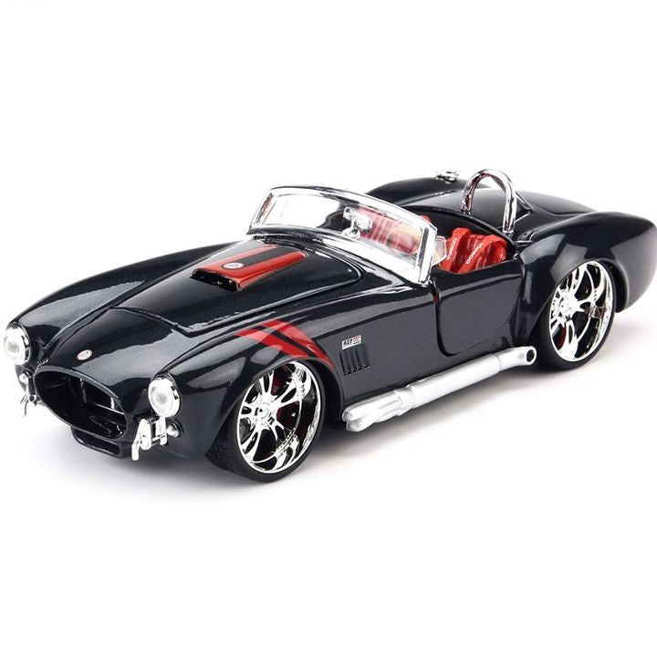 1:24 1965 Shelby Cobra 427 Modified Diecast Car Model, Black Red Custom Alloy Roadster Miniature for Muscle Car Collectors