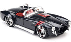 1:24 1965 Shelby Cobra 427 Modified Diecast Car Model, Black Red Custom Alloy Roadster Miniature for Muscle Car Collectors