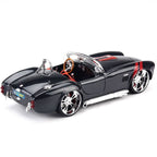 1:24 1965 Shelby Cobra 427 Modified Diecast Car Model, Black Red Custom Alloy Roadster Miniature for Muscle Car Collectors
