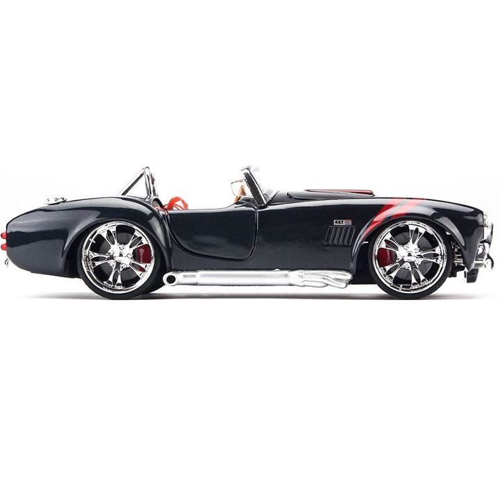 1:24 1965 Shelby Cobra 427 Modified Diecast Car Model, Black Red Custom Alloy Roadster Miniature for Muscle Car Collectors