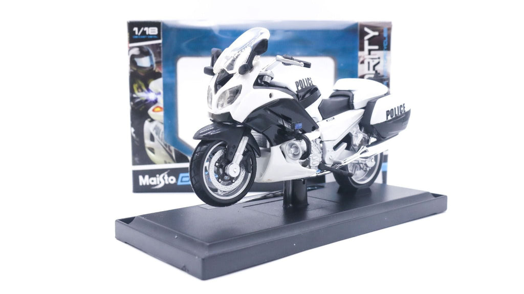 1:18 Yamaha FJR1300 Police Diecast Motorcycle Model, White Black Patrol Touring Bike Alloy & Plastic Miniature