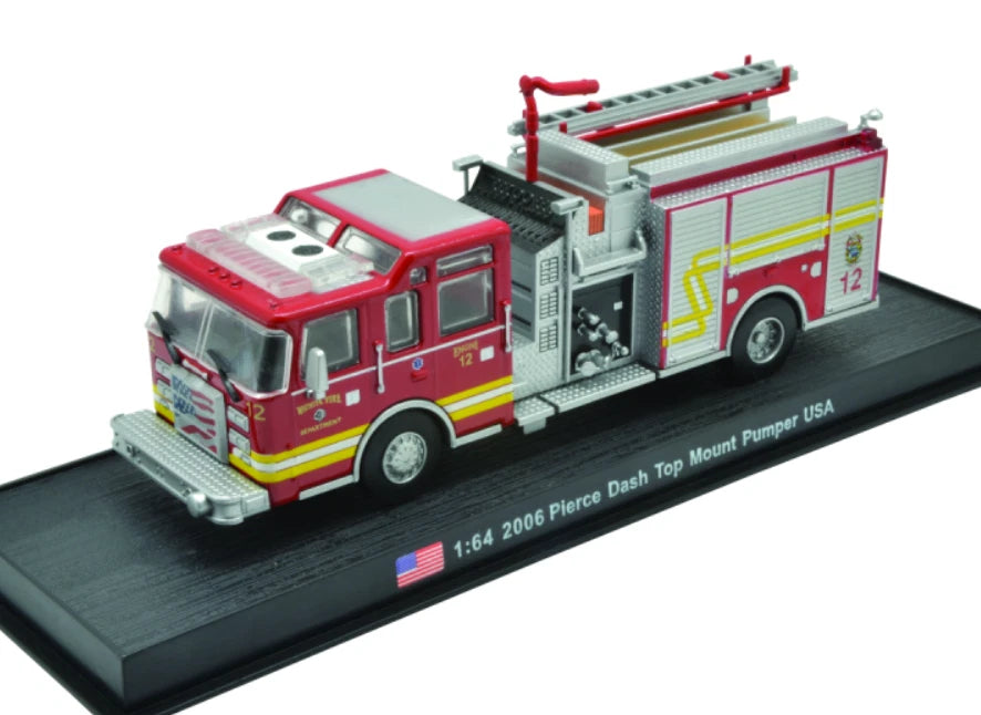 Pierce Dash Top Mount Pumper Fire Truck 1:64 Diecast Model, USA Fire Engine Collectible, Detailed Fire Department Rescue Truck Scale Model for Display
