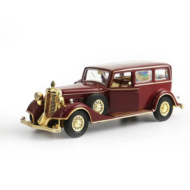 1:32 Vintage Luxury Sedan Diecast Car Model, Burgundy & Gold Classic Alloy Miniature Collectible for Retro Car Enthusiasts