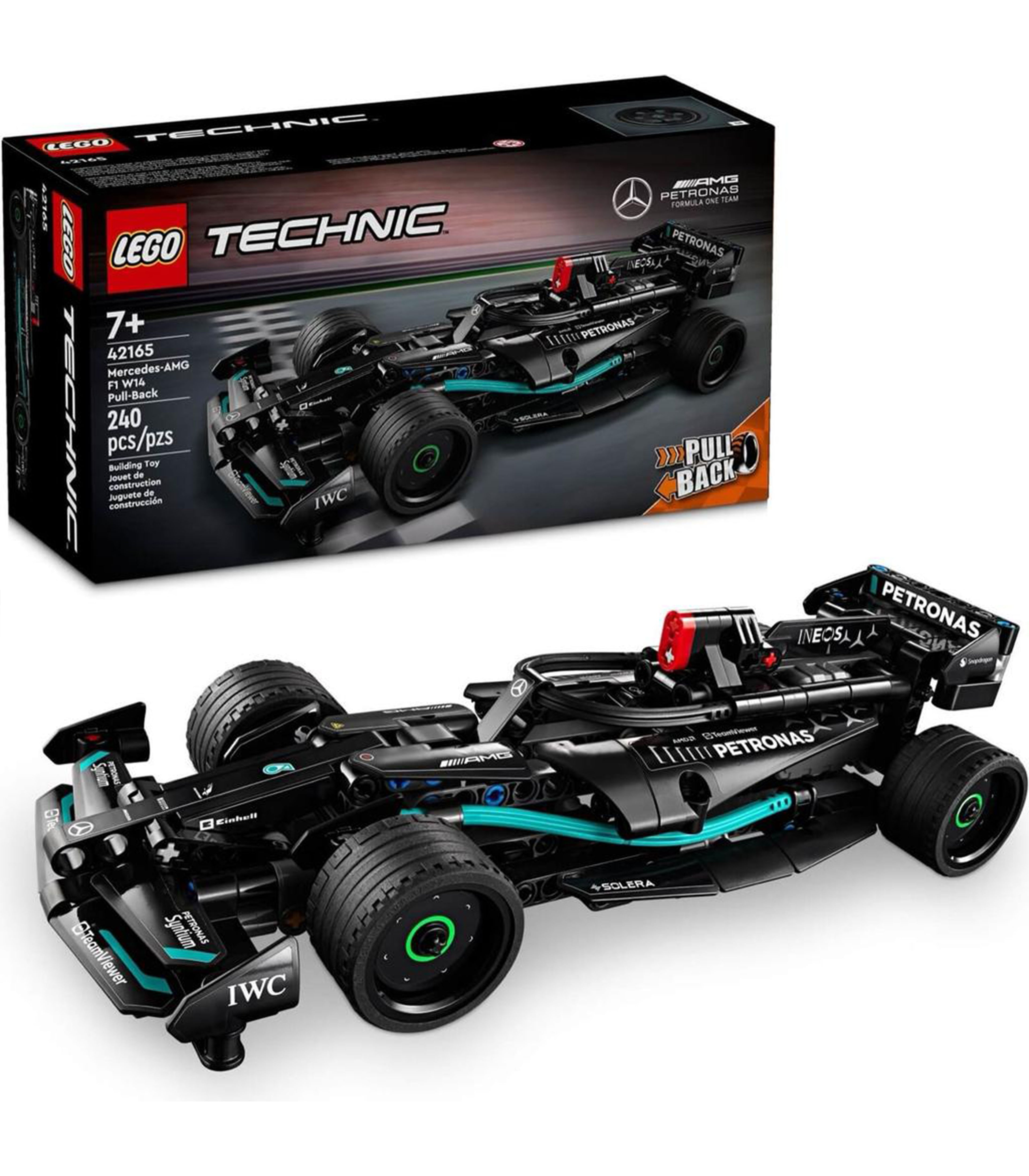 LEGO Technic 42165 Mercedes-AMG F1 W14 Pull Back Race Car Model, Black PETRONAS Formula 1 Building Set for Motorsport Fans